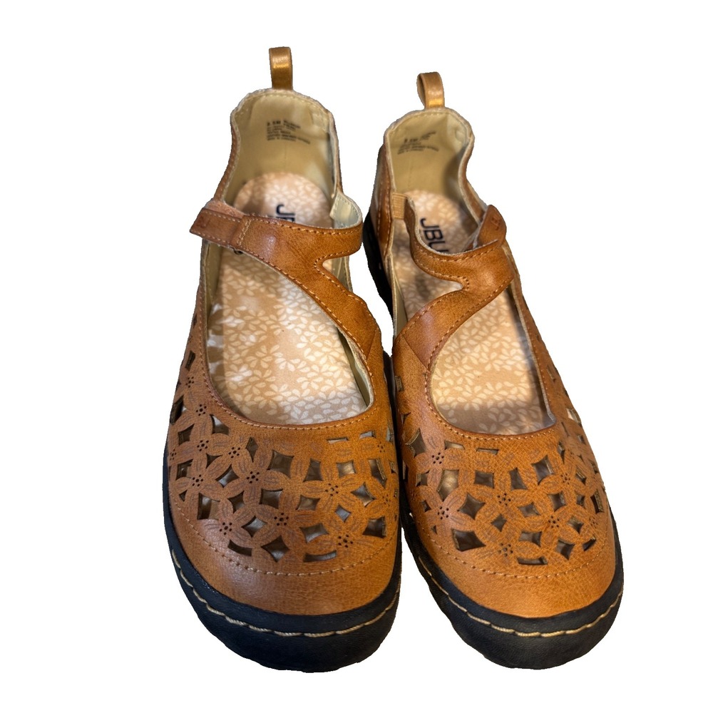 JBU Floral Cutout brown Mary Janes Cottagecore Comfort Shoe Boho Fisherman Flats